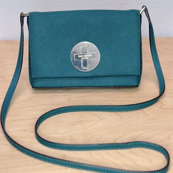 kate spade Handbags - Kate Spade Hunter Green Teal Crossbody Purse - Like New - Silver Hardware